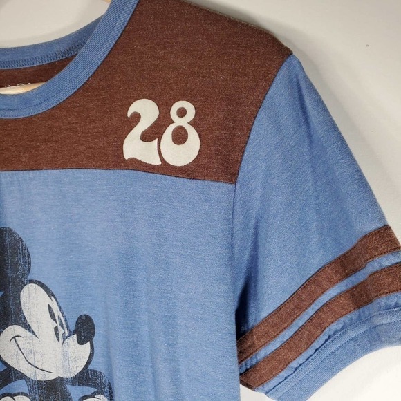 Vintage Walt Disney World Mickey Mouse Ringer Baseball Tee Blue Brown Size XL - Picture 2 of 11